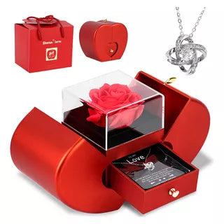 Caixa De Presente Com Design De Rosa Para Colar/Anéis- ideal para Guarda ou dar de presente + par de brincos de BRINDE